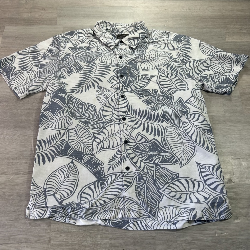 Quiksilver Waterman Shirt Mens Medium White Leaf Hawaiian Short Sleeve Button Up
